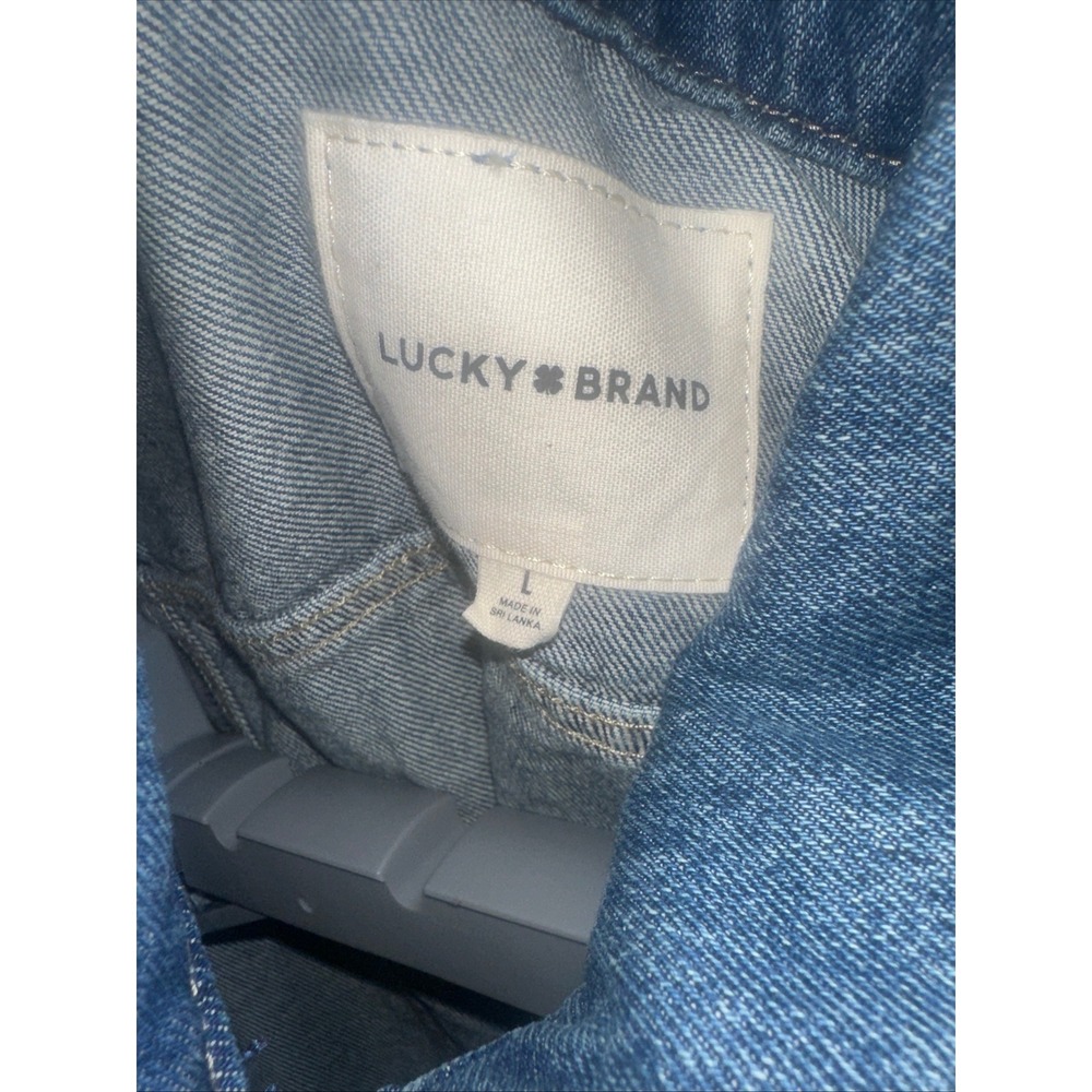 Lucky Brand Denim Jacket Embellished Star Applique Blue Jean Womens size large - Picture 9 of 12